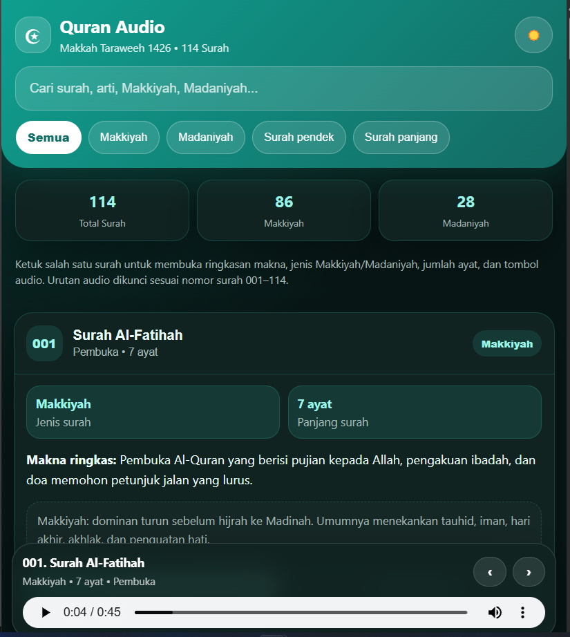 Tampilan Quran Audio versi ChatGPT
