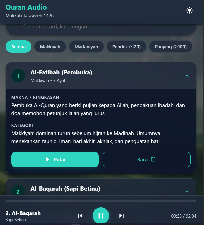 Tampilan Quran Audio versi Gemini
